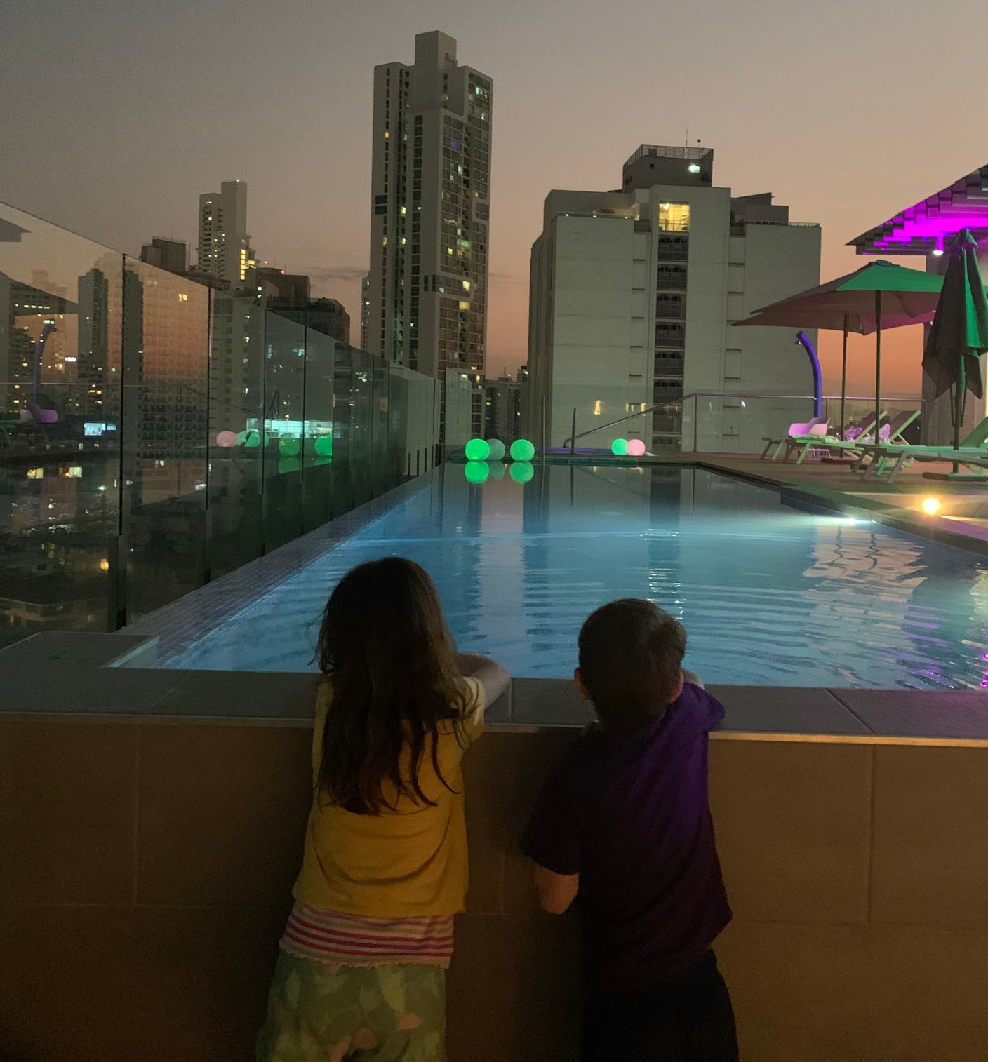 Rooftop pool at night