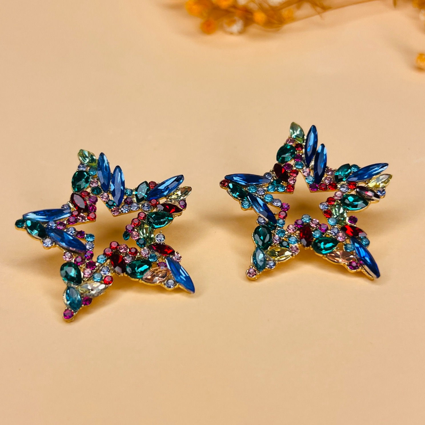 Mavi Kristal Taşlı Küpe