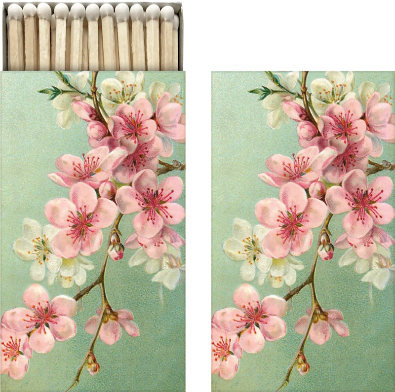 Tändstickor i dekorativ sakura-ask från Sköna Ting, långa tändstickor i pappförpackning 6 x 11 cm