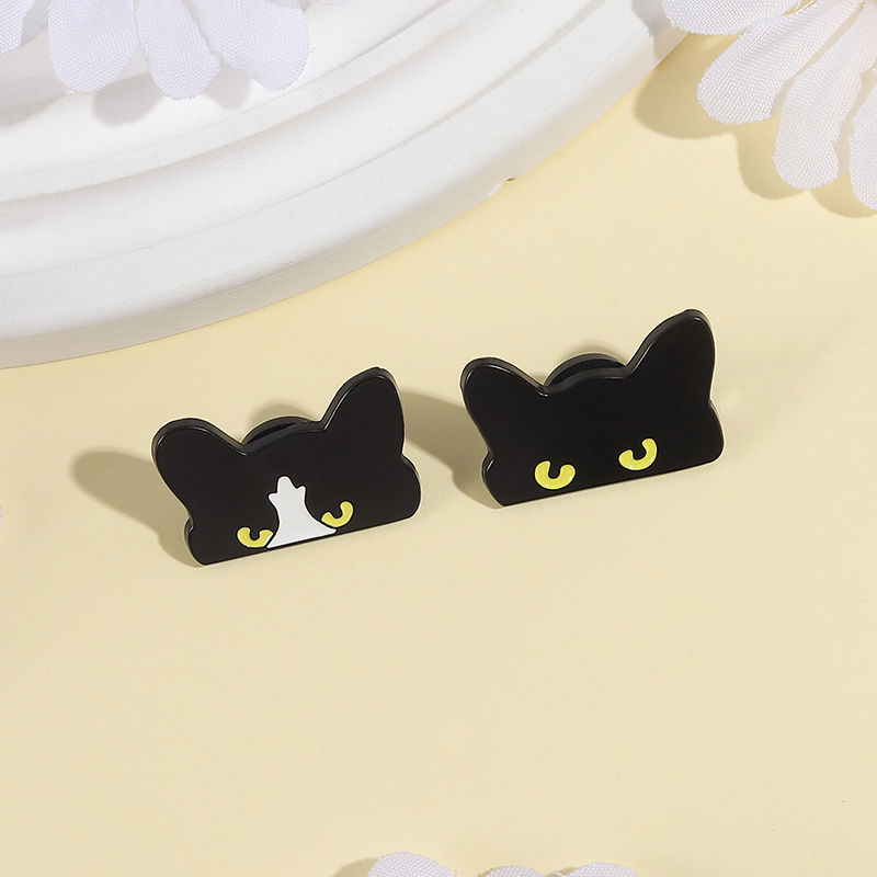 Cartoon Black Peeping Cat Enamel Pin