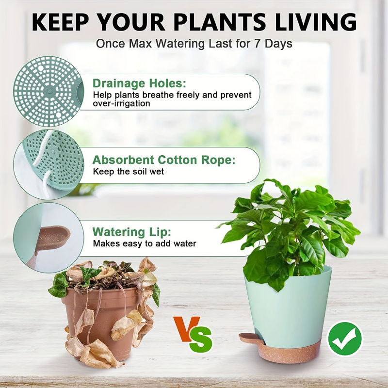 Thumbnail: 5pcs Plant Pots Self Watering Planters For Indoor Plants With Drainage Hole, Nur