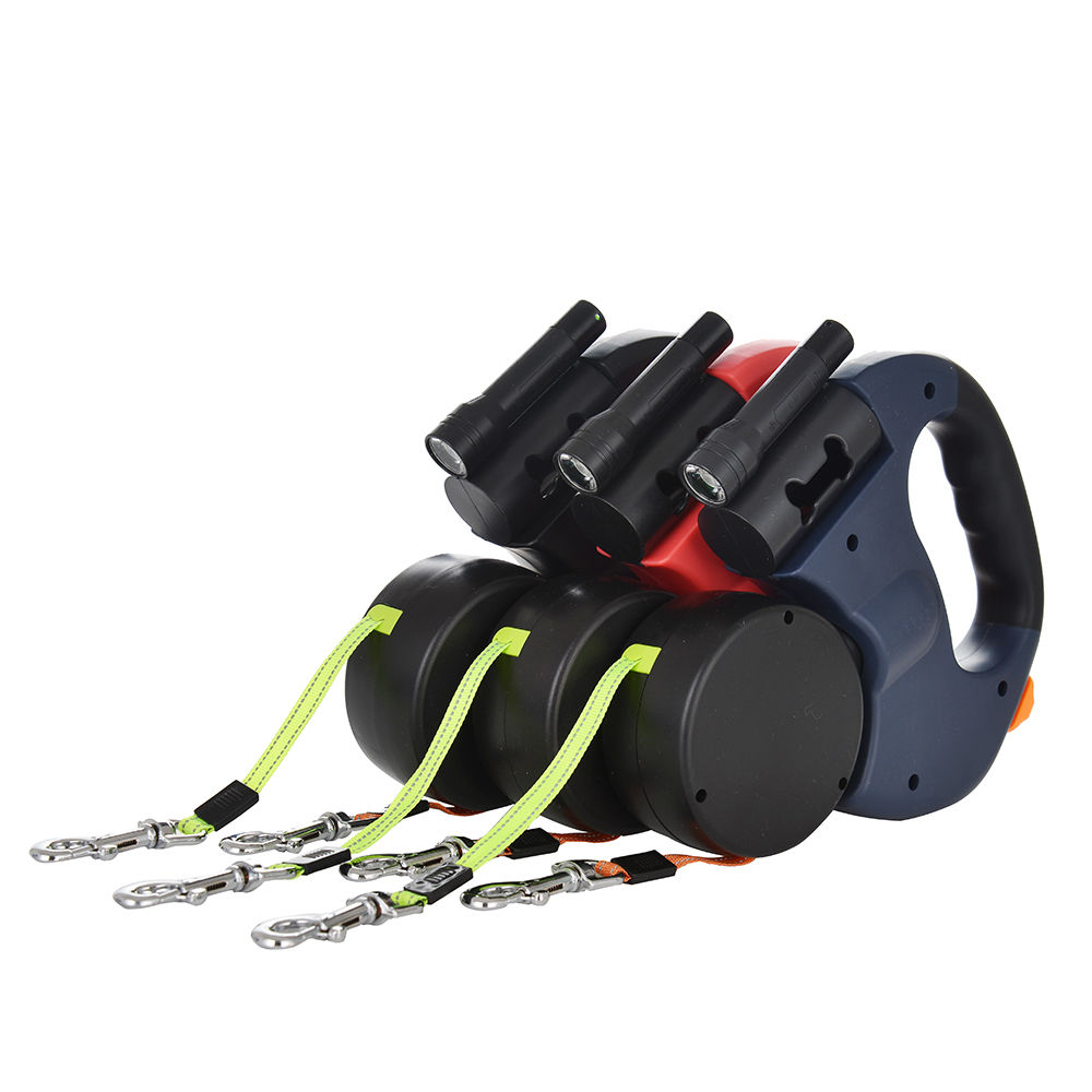 Dual Dog Lead — Retractable Double Lead with LED Light & Reflective Strip