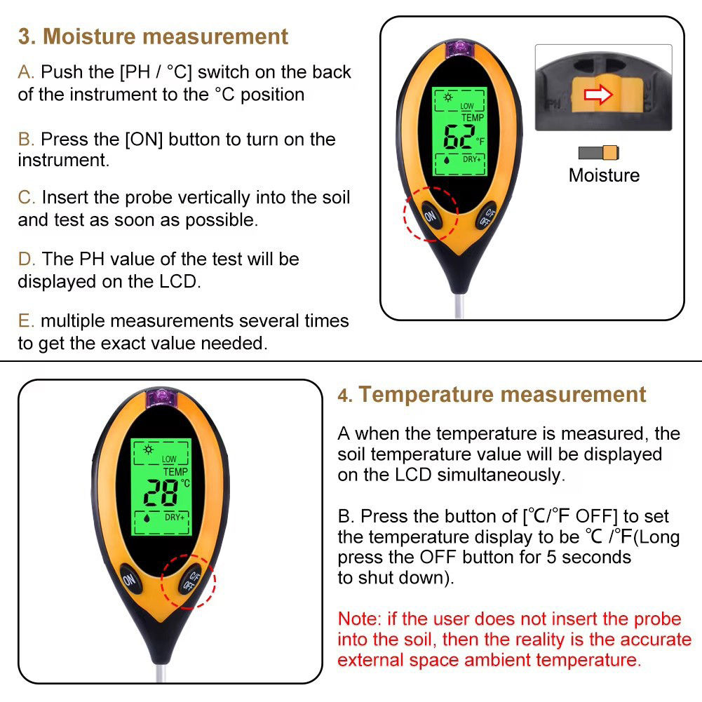 3/4 in 1 soil instrument illumination tester acid alkalinity meter PH moisture h
