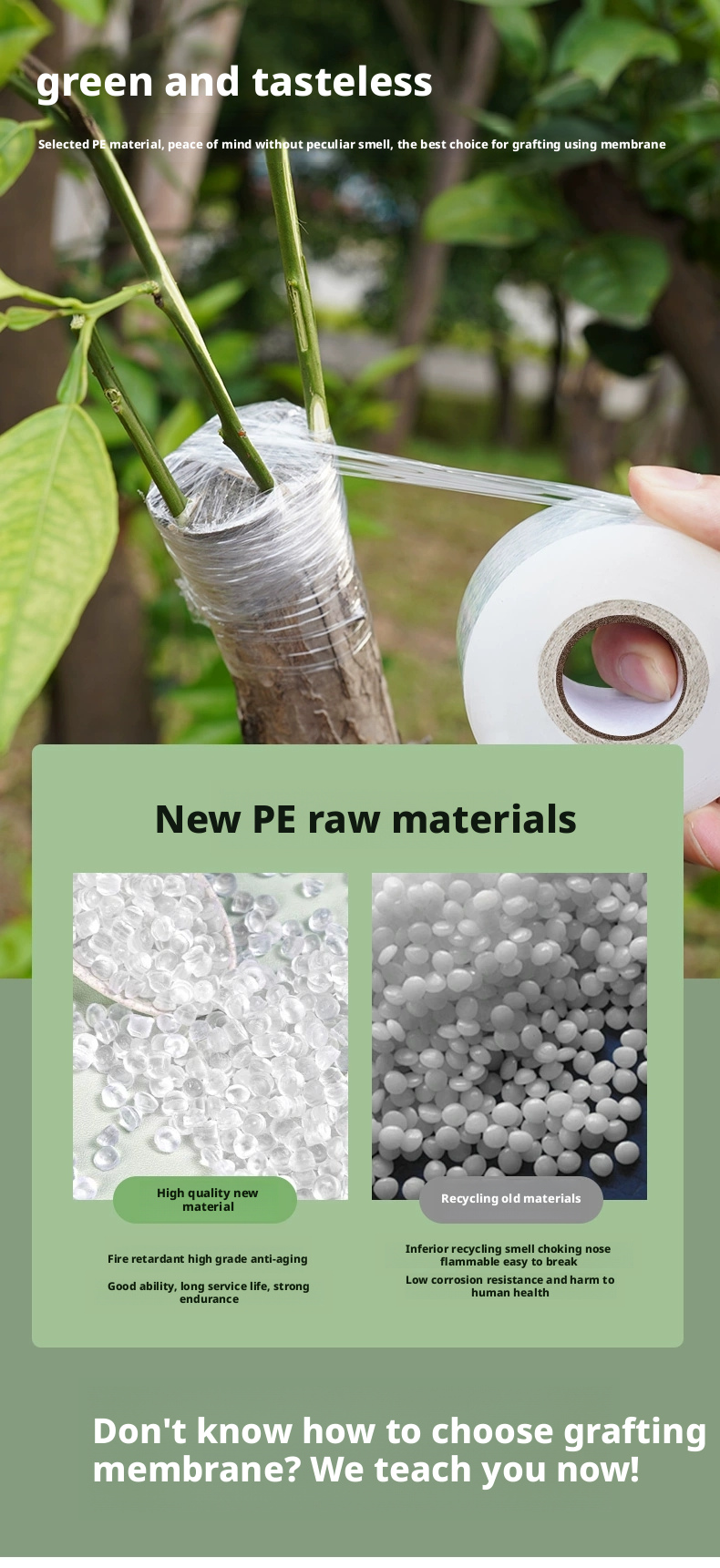 200M PE Grafting Tape Film Self-adhesive for Fruit Tree Nursery Plants Seedlings