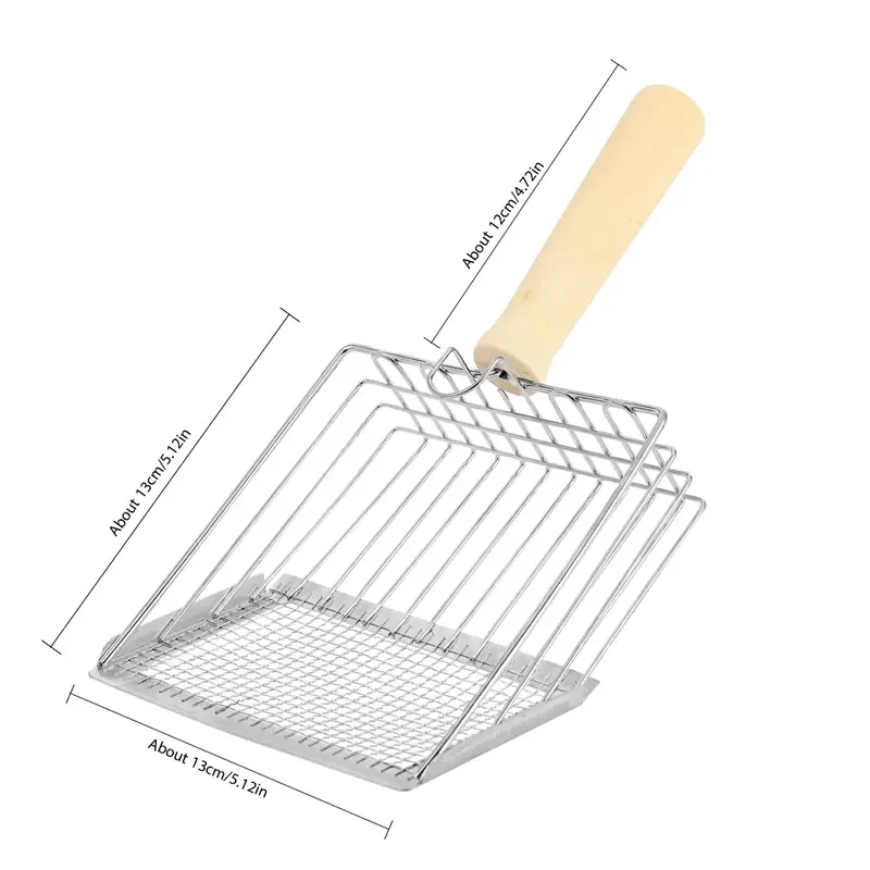 Stainless Steel Cat Litter Scoop — Wooden Handle