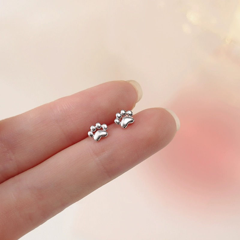 Chubby Cat Paw Stud Earrings — 925 Sterling Silver Plated Polished Animal Studs
