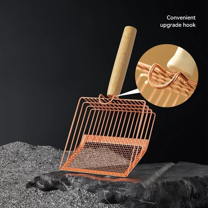 Stainless Steel Cat Litter Scoop — Wooden Handle