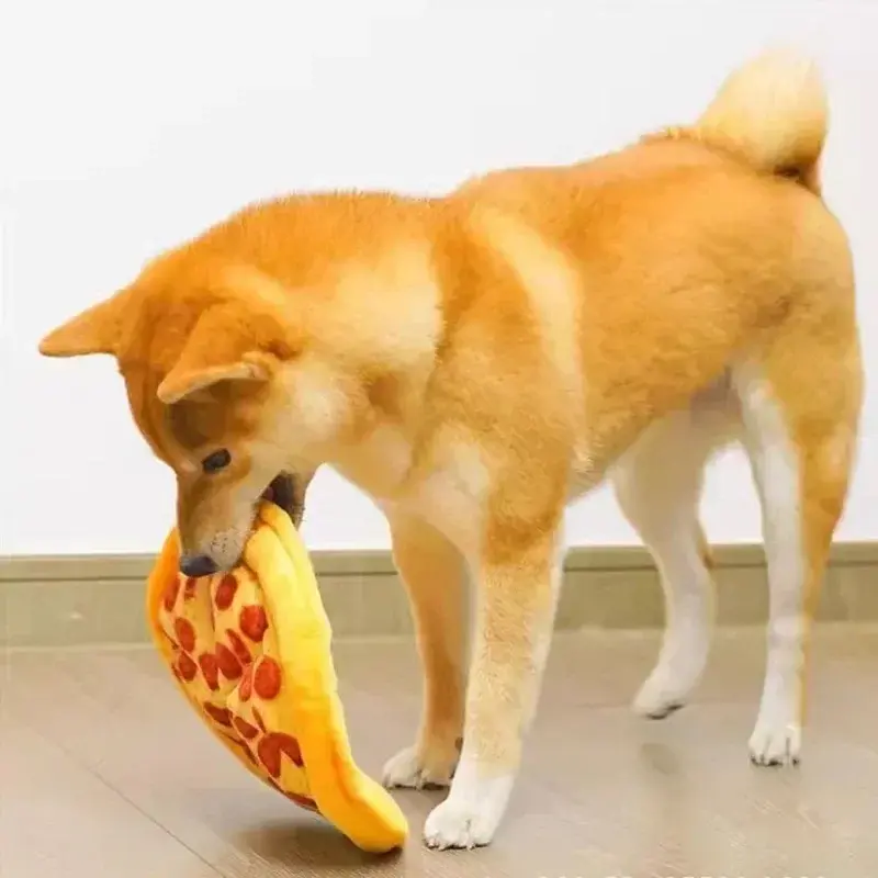 Pizza Squeaky Plush Dog Toy — Soft Interactive Chew & Squeak Toy