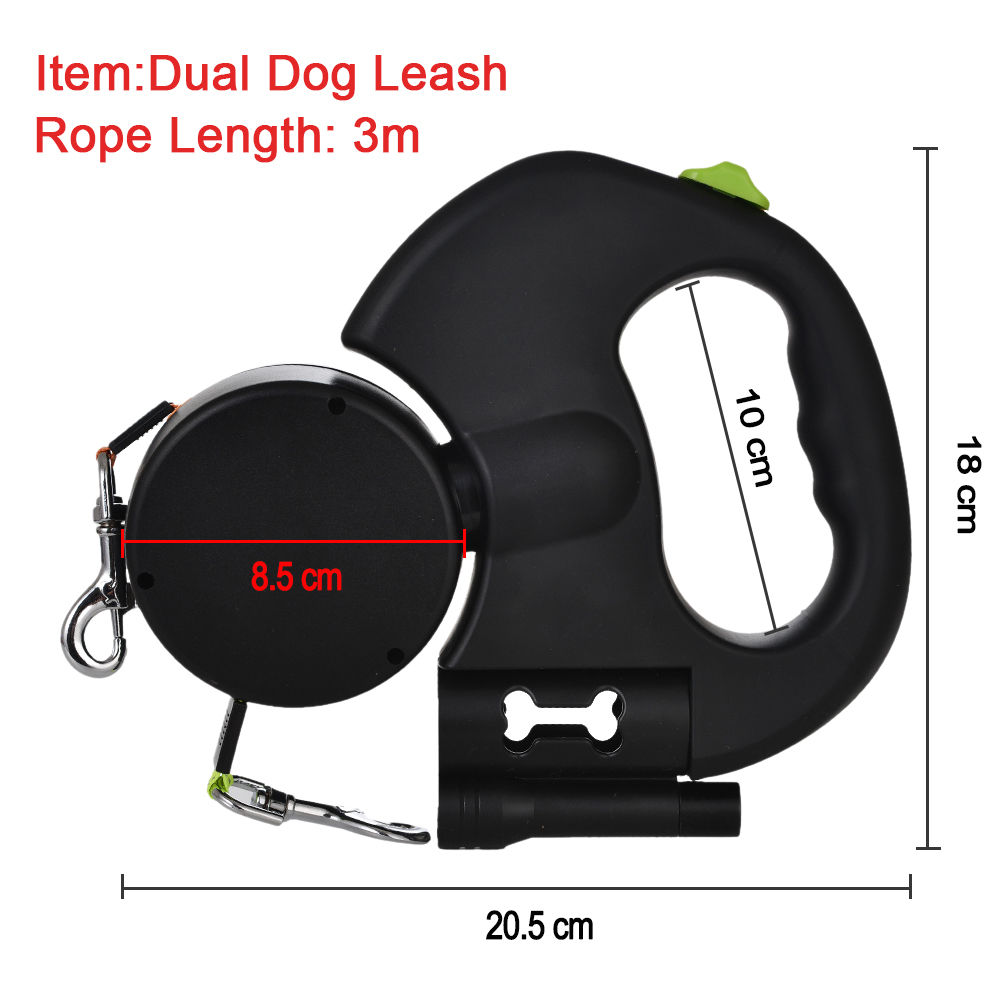 Dual Dog Lead — Retractable Double Lead with LED Light & Reflective Strip