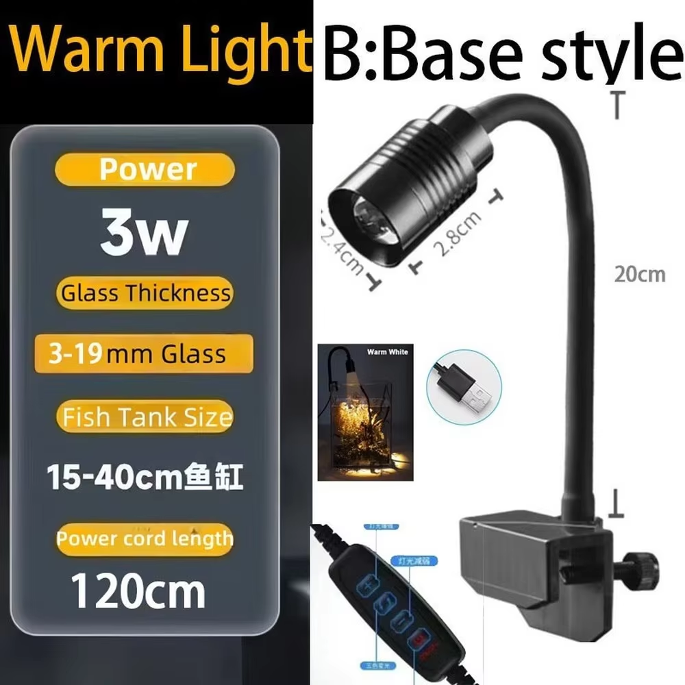 Mini COB LED Aquarium Spotlight — Zoomable 360° Adjustable Clip-On Tank Light fo