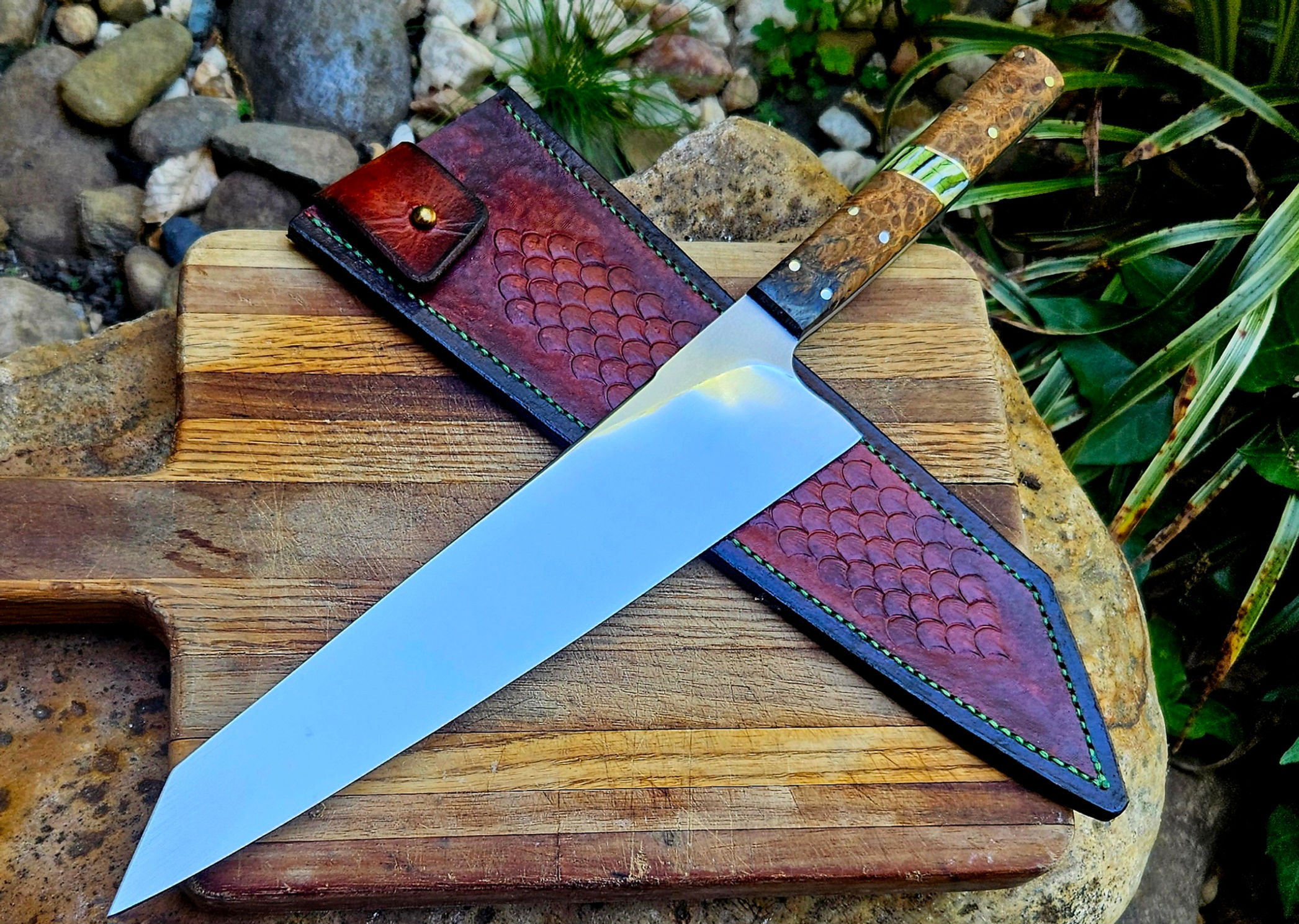 10" Chef / Carver with Wooly Mammoth molar, birds eye maple.