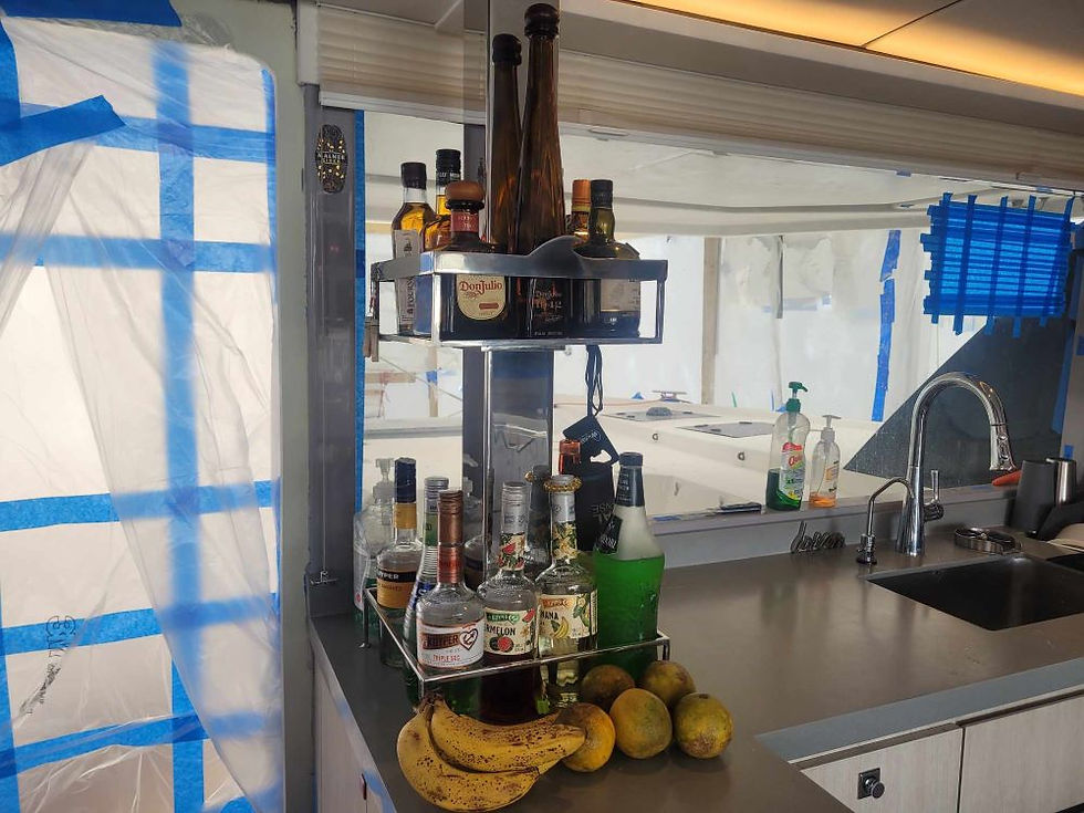 upgraded Leopard 45 yacht boat galley bar