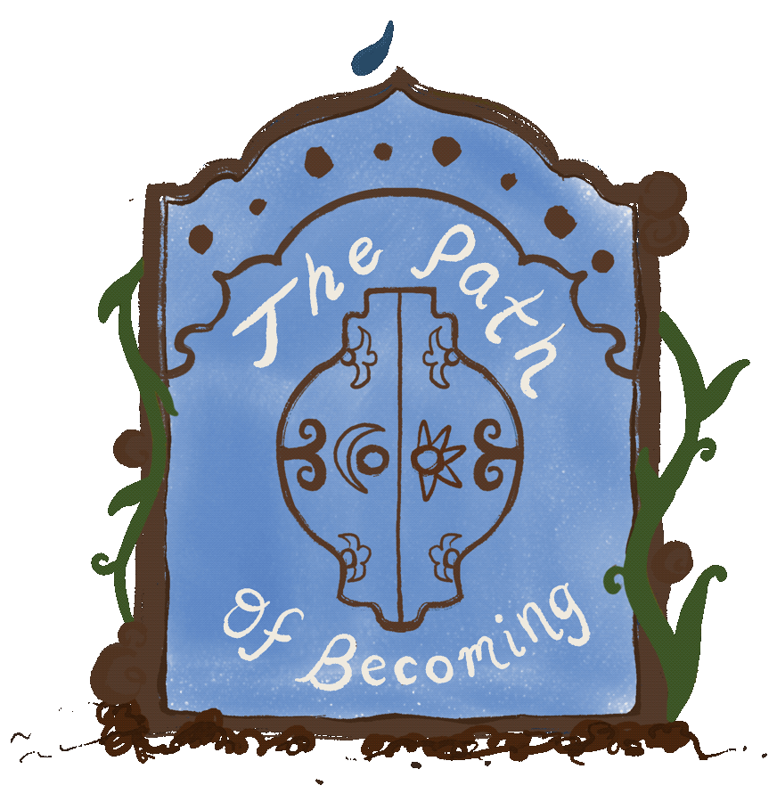 Animation of a magical door with the words "The Path of Becoming" on it
