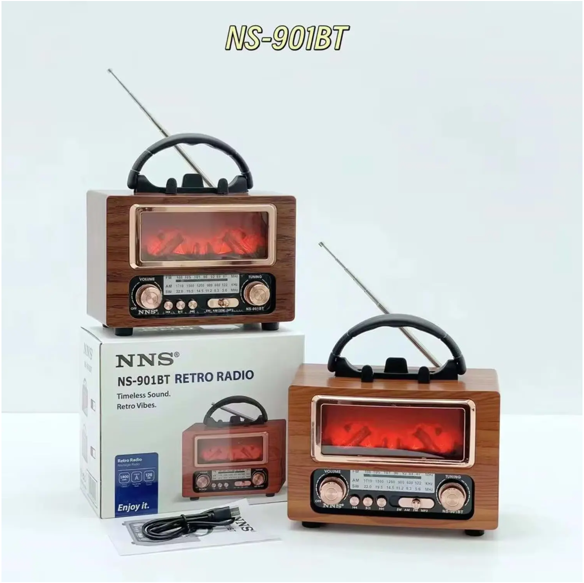 NS-901BT Şömine Görünümlü Nostaljik Retro Radyo - Bluetooth & USB Destekli