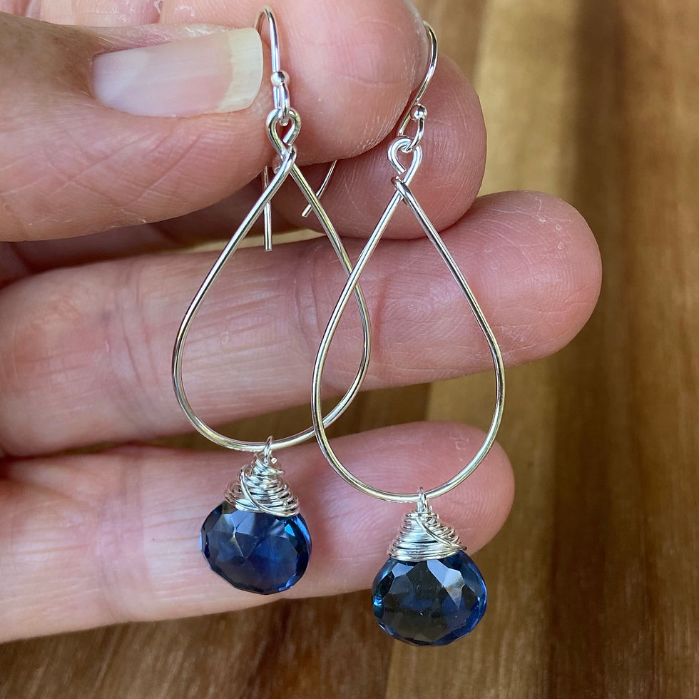 Thumbnail: Blue Qtz Teardrop Earrings - Silver
