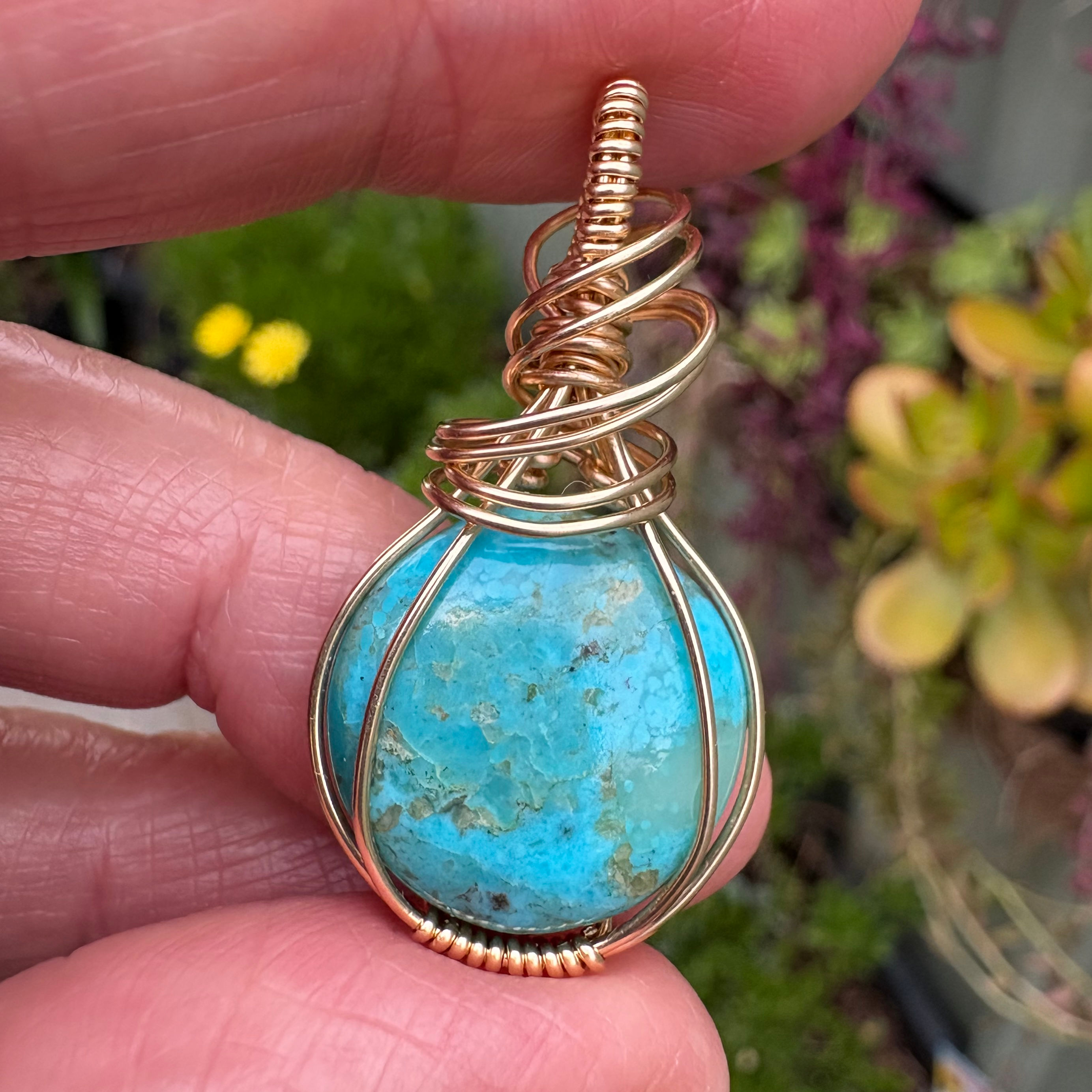 Kingman Turquoise Pendant - Gold