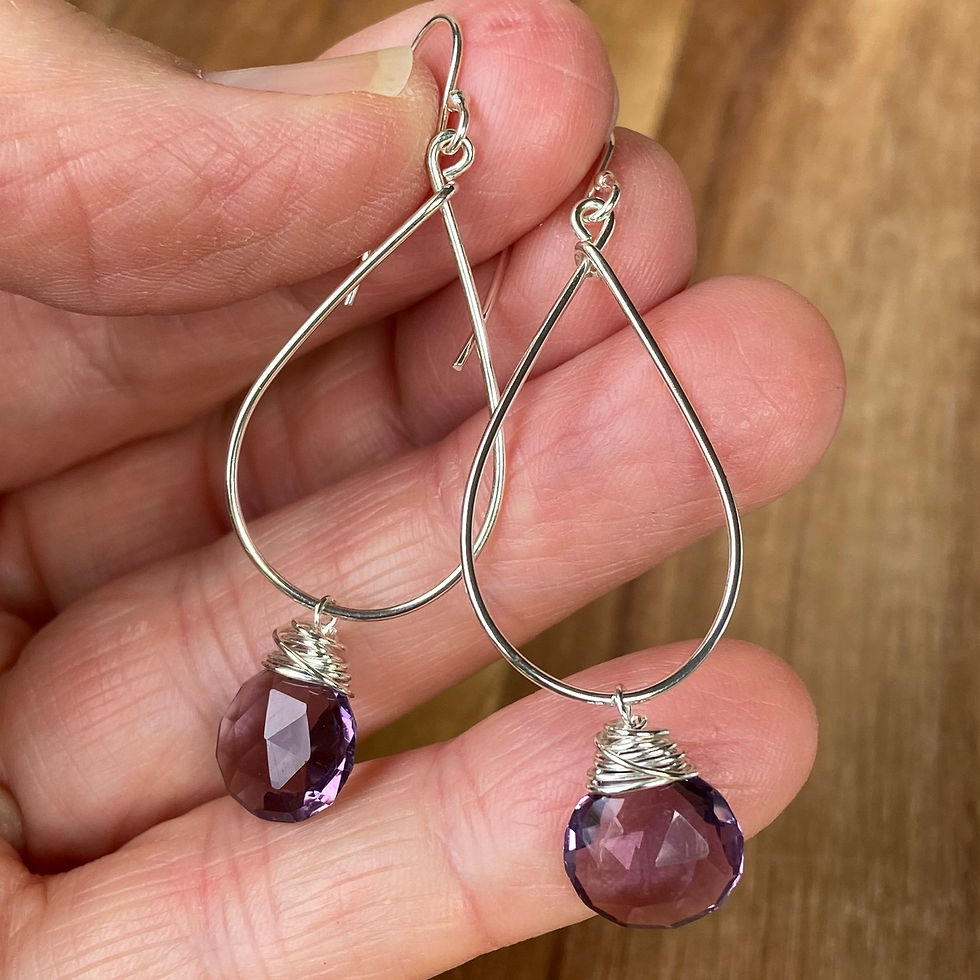 Thumbnail: Purple Qtz Teardrop Earrings - Silver