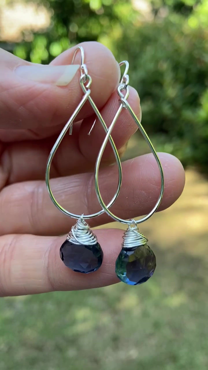 Thumbnail: Blue Qtz Teardrop Earrings - Silver