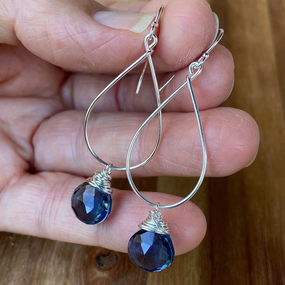 Thumbnail: Blue Qtz Teardrop Earrings - Silver