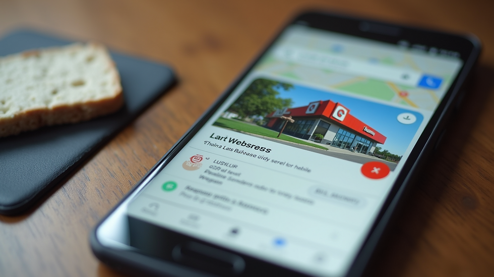 Close-up view of a smartphone displaying a local business Google search result