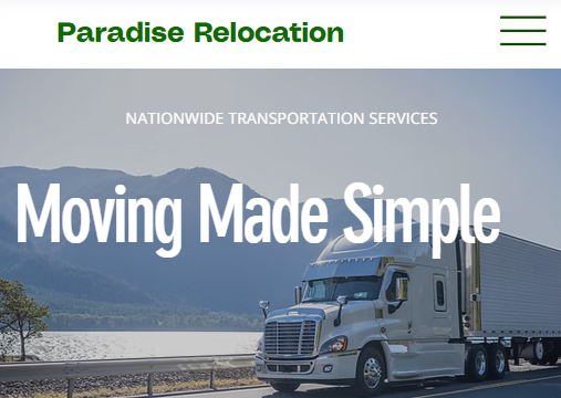 Paradise Relocation website with text: Moving Made Simple, get started today.