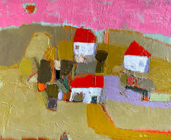 Landscape with Pink Sky Full of Snow