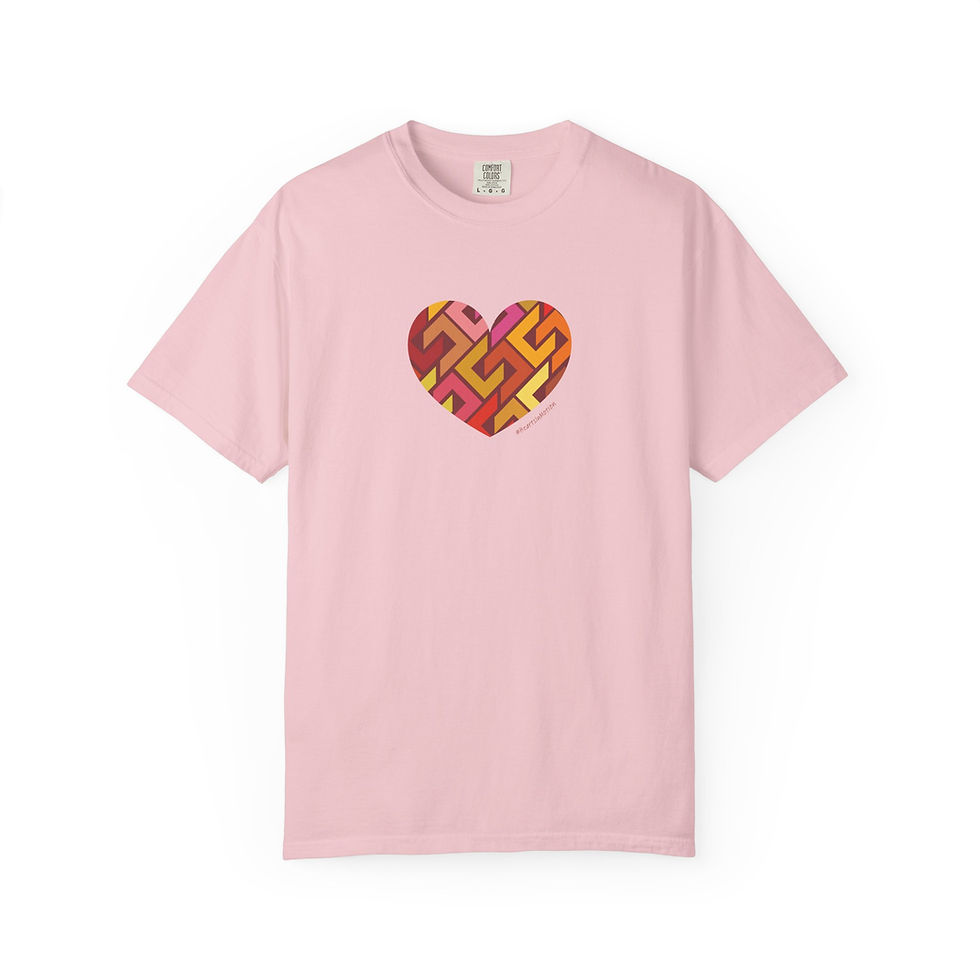 Thumbnail: Colourful Heart Pattern Unisex Garment-Dyed T-Shirt - #HeartsInMotion