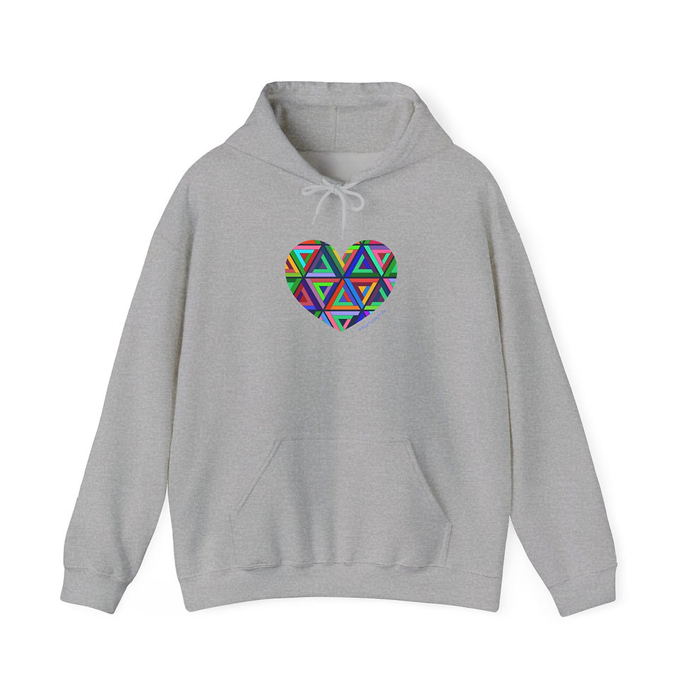 Thumbnail: Colourful Heart Geometric Hooded Sweatshirt - Unisex, #HeartsInMotion