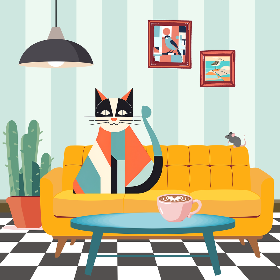 Thumbnail: Cat On Yellow Couch Print - 7.5" x 7.5"  Cat Lovers Print