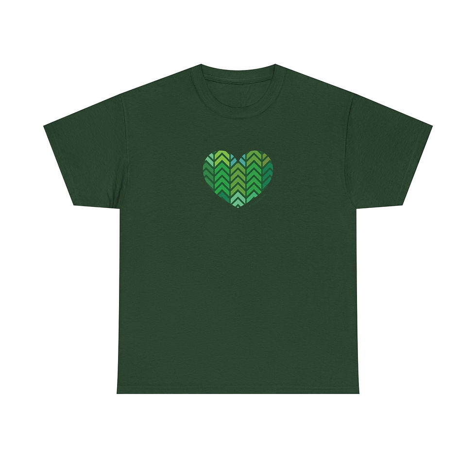 Thumbnail: Unisex Heavy Cotton Tee with Green Chevron Heart Design - #HeartsInMotion