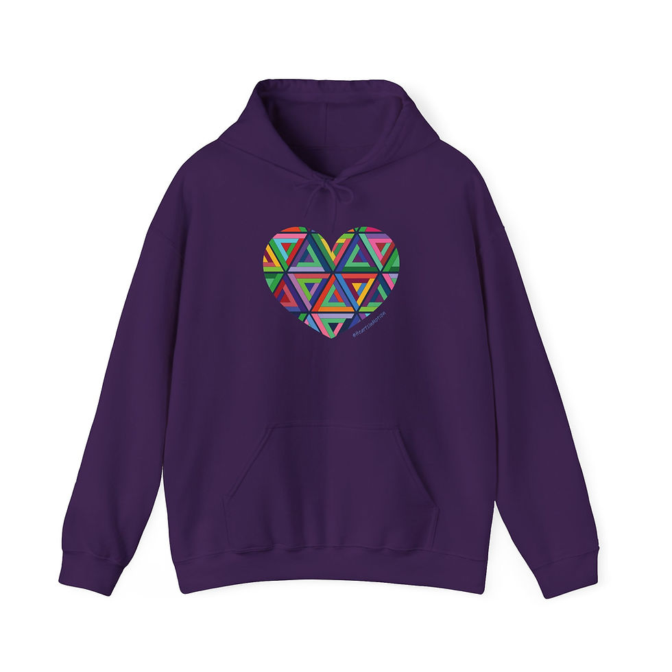 Thumbnail: Colourful Heart Geometric Hooded Sweatshirt - Unisex, #HeartsInMotion