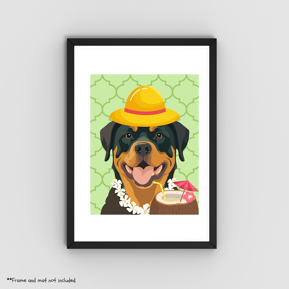 Thumbnail: Tropical Rotweiller Print 8.5x11 - Dog Lover Print