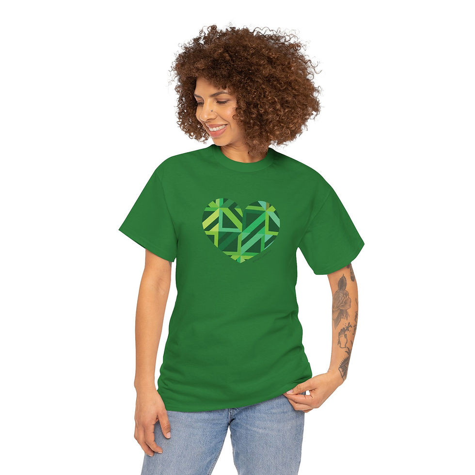 Thumbnail: Green Geometric Heart Pattern Unisex Heavy Cotton Tee - #HeartsInMotion