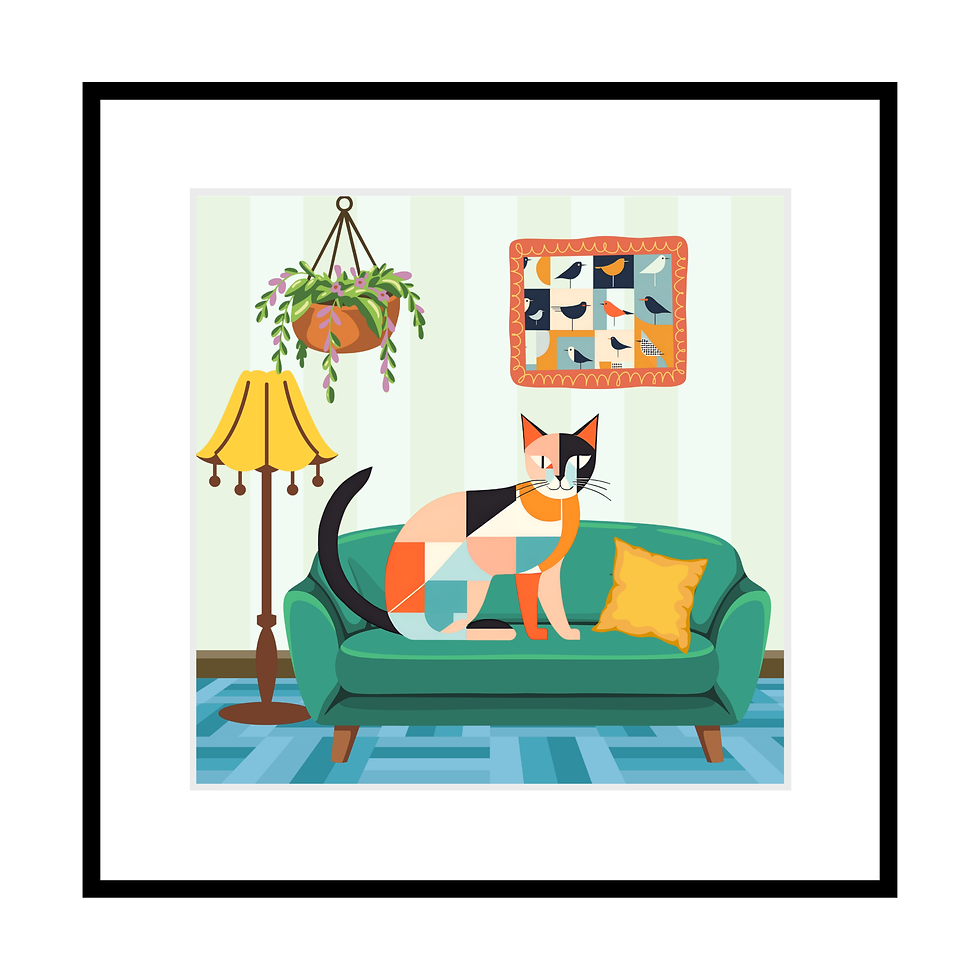 Thumbnail: Cat On Green Couch Print - 7.5" x 7.5"  Cat Lovers Print