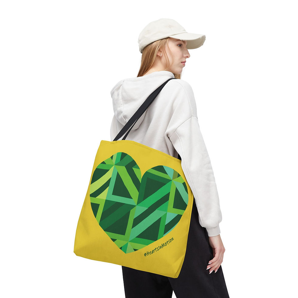 Thumbnail: Vibrant Green Heart Pattern Tote Bag - Eco-Friendly Shopping - #HeartsInMotion
