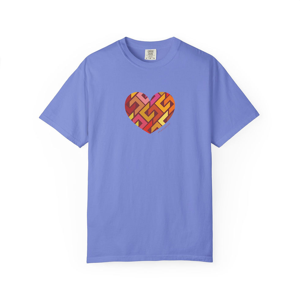 Thumbnail: Colourful Heart Pattern Unisex Garment-Dyed T-Shirt - #HeartsInMotion
