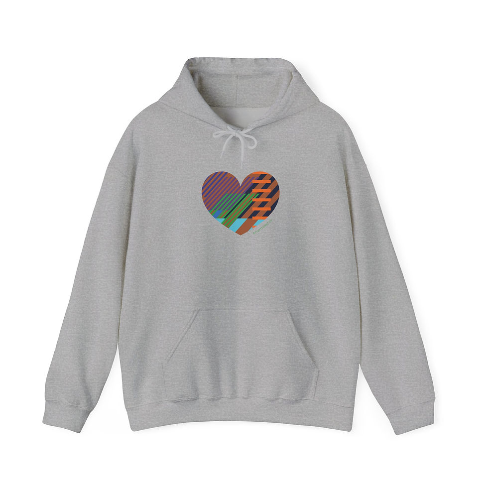 Thumbnail: Colourful Heart Graphic Unisex Hoodie – #HeartsInMotion