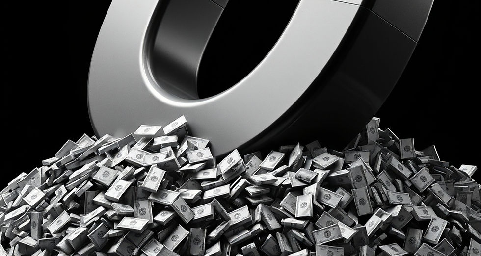create an image of a big magnet in a Black and White Photo with a pile of sales opportunit