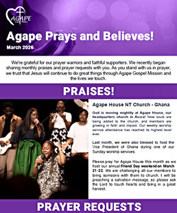 Agape Prays and Believes | March 2026