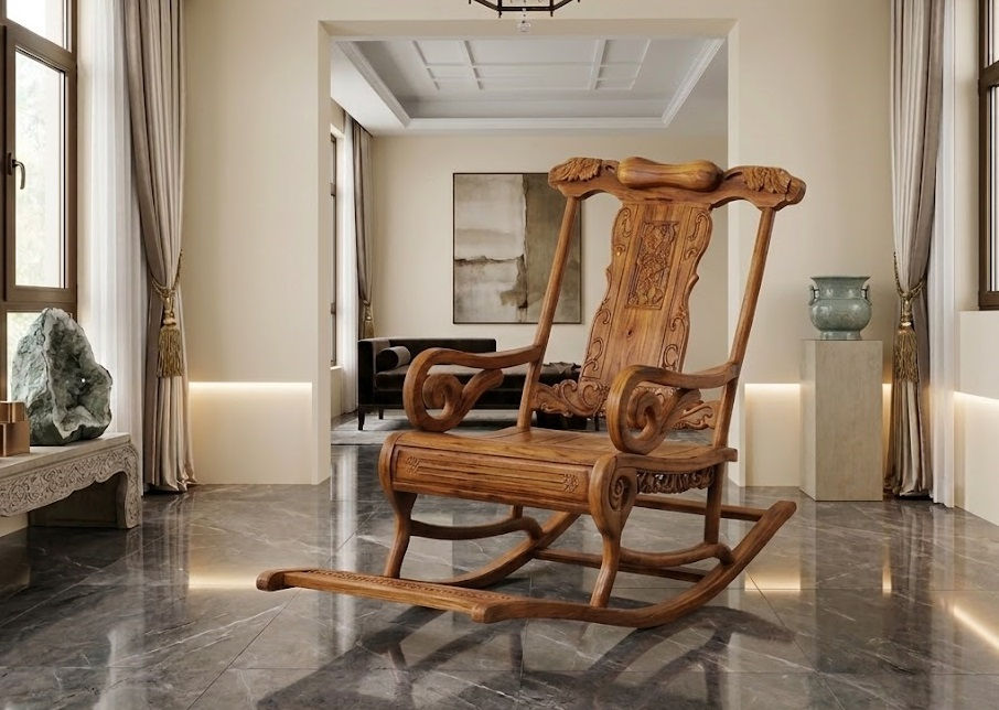 Carved Wooden Rocking Chair