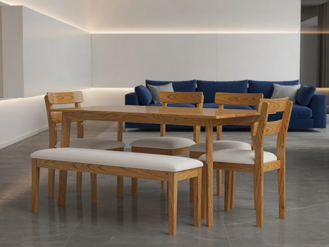 Solid Wood 6 Seater Dining With Bench