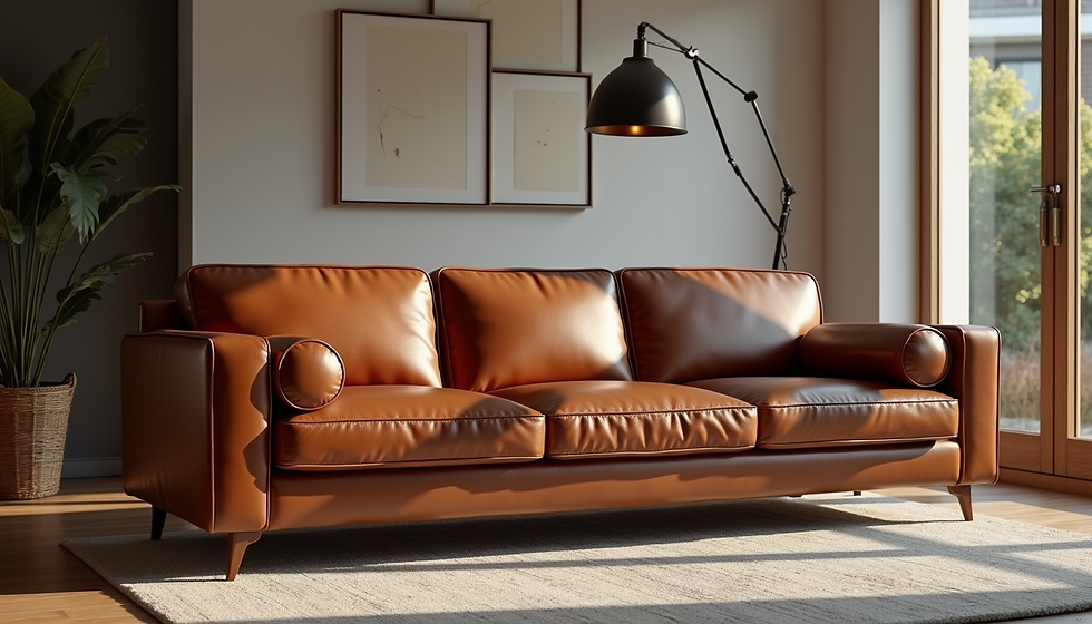 A luxurious leather 3 seater sofa in a cozy living room