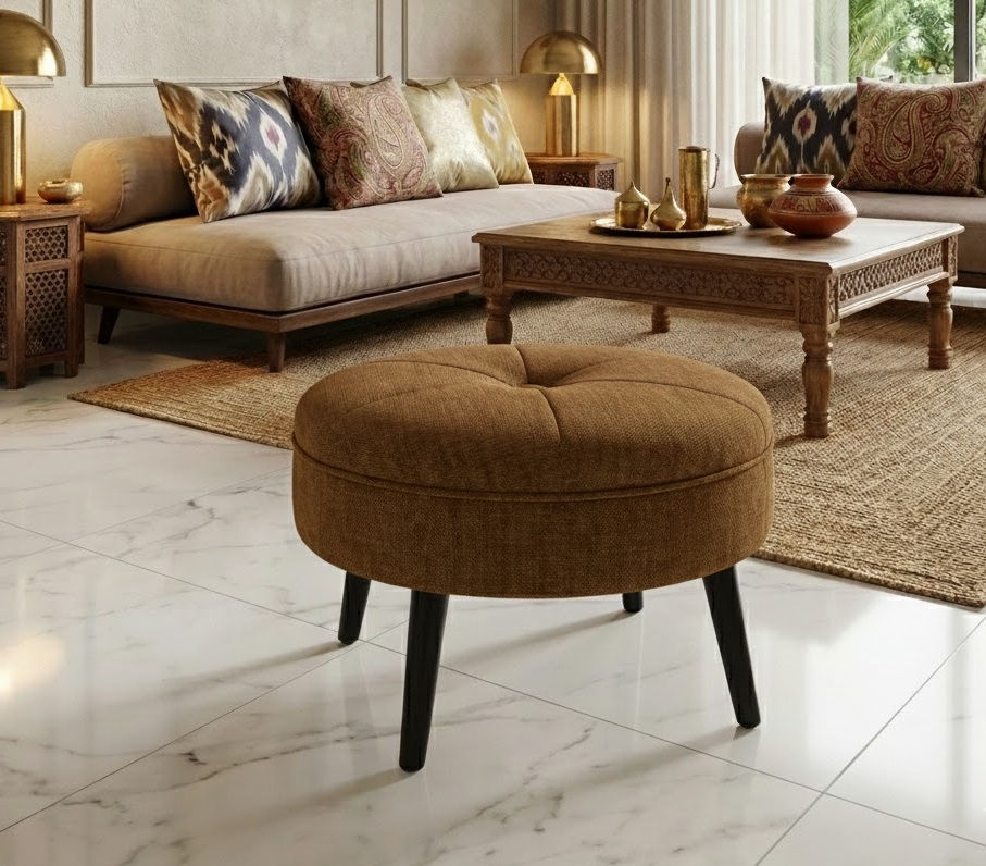 Thumbnail: Premium British Upholstered Pouffe Stool Online India
