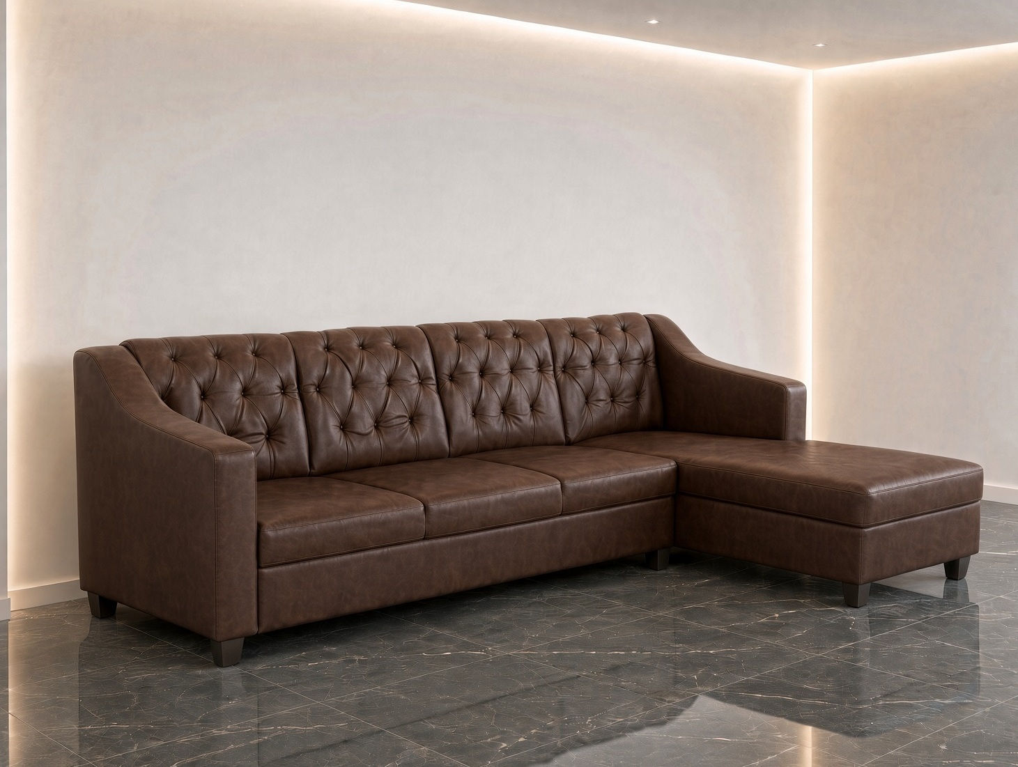 Chesterfield L Shaped Sectional Sofa brown
