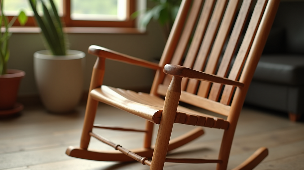 Close-up view of a beautifully crafted wooden rocking chair