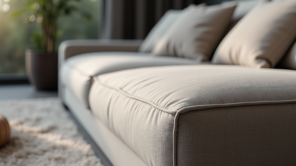 Close-up view of a sectional sofa fabric texture and stitching