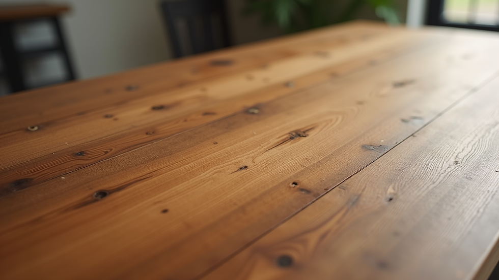 Close-up view of sheesham wood grain on a dining table surface