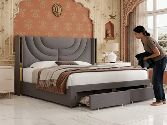 Thumbnail: Premium Ditto Solid Wood Double Bed With Drawers Online