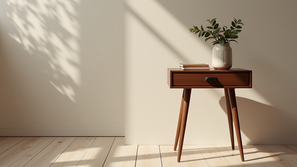Eye-level view of a mid-century modern side table