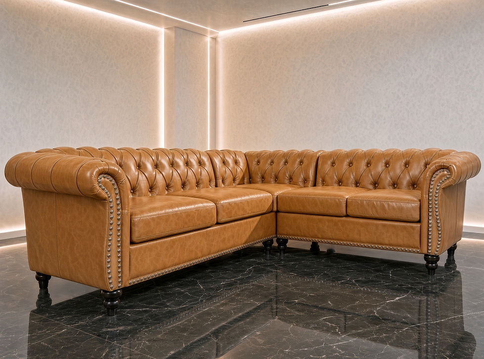 Premium Leather Chesterfield L Shaped Sofa tan
